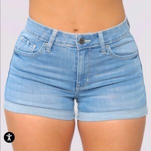 SOLD FashionNova High Rise Shorts Light Wash
